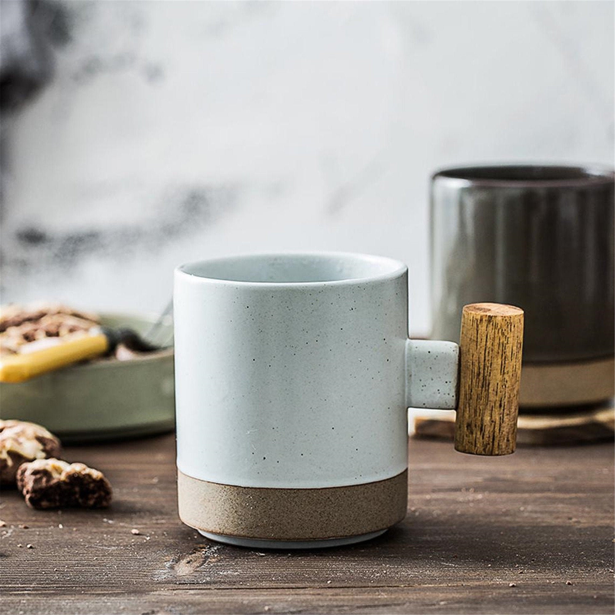 Handmade Wooden handle Ceramic Mug style Crude pottery Etsy