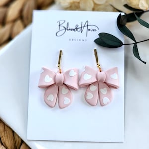 Valentine&#39;s earrings/ Polymer clay earrings/ Handmade earrings/ Gifts for her/ Unique earrings/ Ribbon earrings