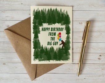 Bigfoot Birthday Card: Sasquatch Greeting with Kraft Envelope