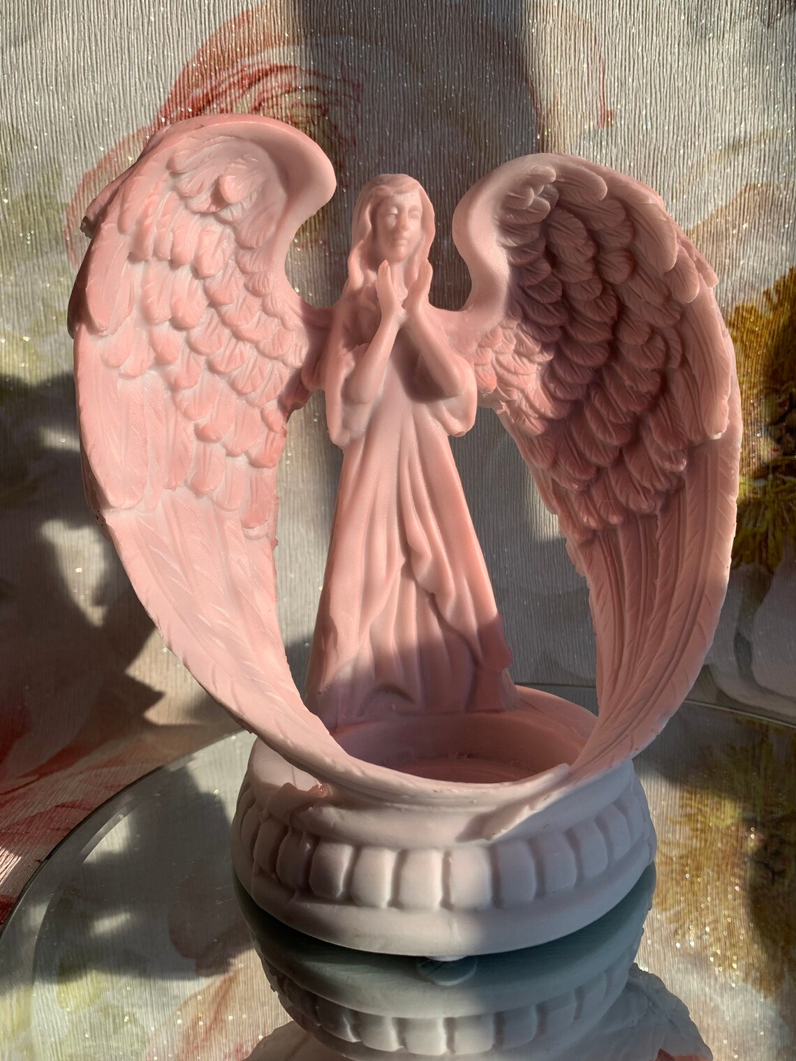 Pink Resin Angel With Wings. Sphere Stand/ Crystal Ball Holder. UK
