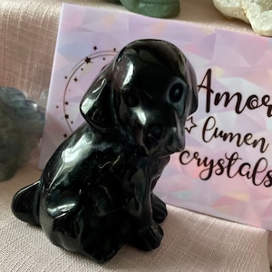 Black Obsidian crystal dog carving, large