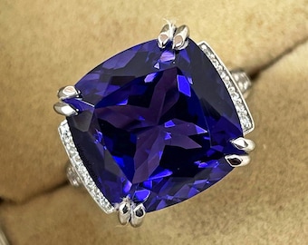 Blue Tanzanite Engagement Ring, Vintage Tanzanite Wedding Ring, Romantic Tanzanite Stone Ring, Tanzanite Silver Ring, AAAA Tanzanite Ring.