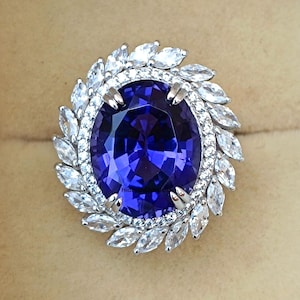 TANZANITE ENGAGEMENT RING | Aaaa Tanzanite Ring Women, Vintage Oval Cut Tanzanite Ring, D Block Tanzanite Ring, Art Deco Tanzanite Jewel.