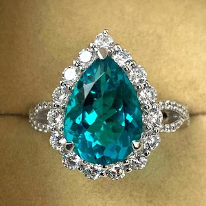 Paraiba Turmalin Ring, Paraiba Verlobungsring, blau grüner Paraiba Turmalin Ring, Pear Cut Paraiba Ring, Chunky Paraiba Schmuck.