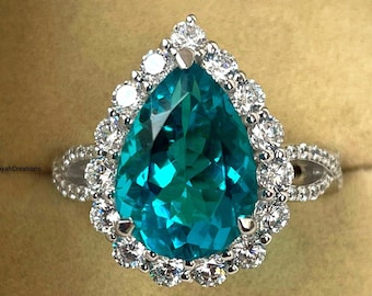 Paraiba Turmalin Ring, Paraiba Verlobungsring, blau grüner Paraiba Turmalin Ring, Pear Cut Paraiba Ring, Chunky Paraiba Schmuck.