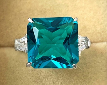 Princess Cut Paraiba Turmalin Ring, Paraiba Verlobungsring, blau grüner Paraiba Turmalin Ring, Paraiba Asscher Cut Ring, Paraiba Schmuck