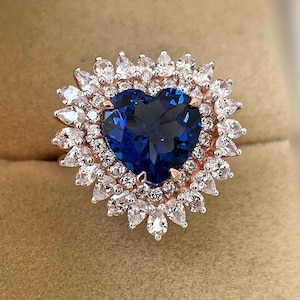 Royal Blue Sapphire Engagement Ring, Heart Shaped Sapphire Ring, Antique Blue Sapphire Rings, Sapphire Yellow Gold, Cornflower Sapphire Ring