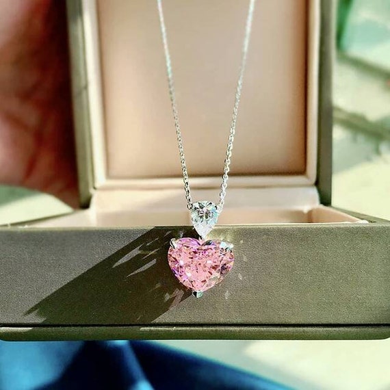 Pink Sapphire Pendant Heart Shape Pendant in 925 Sterling Silver
