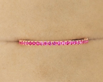 Pink Sapphire Engagement Ring, Pink Sapphire Eternity Ring Band, Pink Sapphire Wedding Ring Band, Pink Sapphire Stacking Ring, 14k Gold Ring