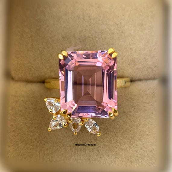 Emerald Cut Pink Sapphire Engagement Ring: Vintage Sterling Silver