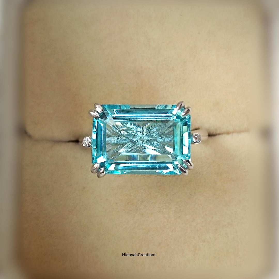 East West Aquamarine Antique Engagement Ring Emerald Cut Aquamarine east-west-aquamarine-antique-engagement-ring-emerald-cut-aquamarine