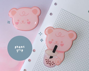 Choco Cute Bear Phone Grip | kawaii bear, bear phone holder, kawaii phone grip, cute griptok, cute phone grip, cute phone accessories, gift