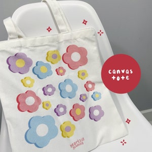 Flower Canvas Tote Bag | cute tote bags aesthetic, tote bag cotton, trendy tote bag, tote bag gift for her, kawaii tote, shopping tote