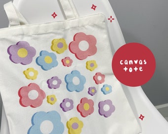 Bolsa de lona con flores / lindas bolsas de mano estéticas, bolsa de mano de algodón, bolsa de mano de moda, bolsa de mano de regalo para ella, bolsa de mano kawaii, bolsa de compras