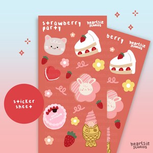 folha de adesivos de festa de morango | adesivos de morango, papel de carta de morango, adesivos de sobremesa kawaii, folha de adesivos polco deco, lanche asiático