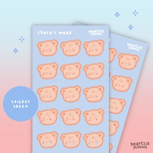 Choco&#39;s Mood Sticker Sheet | kawaii bear stickers, bear sticker sheet, mood tracker stickers, bujo stickers, planner stickers, kpop deco