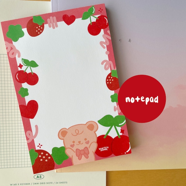 Choco Fruit Note Pad | cute notepads, cute memo pad, bear sticky note, kawaii memo pad, bujo planner, kawaii memo sheets