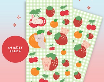 Feuille d'autocollants Fruits d'été | autocollant transparent, autocollants fraise, papeterie fraise, autocollants cerise, autocollants kawaii, autocollant déco polco
