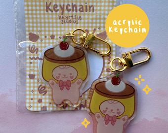 Choco Pudding Keychain - Kawaii Pudding Bear Acrylic Keychain – Cute Dessert Charm Accessory for Bags & Keys