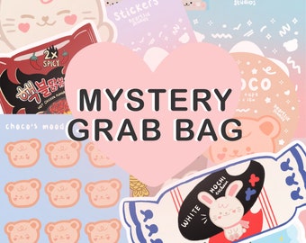 Mystery Grab Bag / lindo bolso de mano estacionario, caja de la suerte, papelería kawaii, juego de pegatinas sorpresa, pegatinas de valor