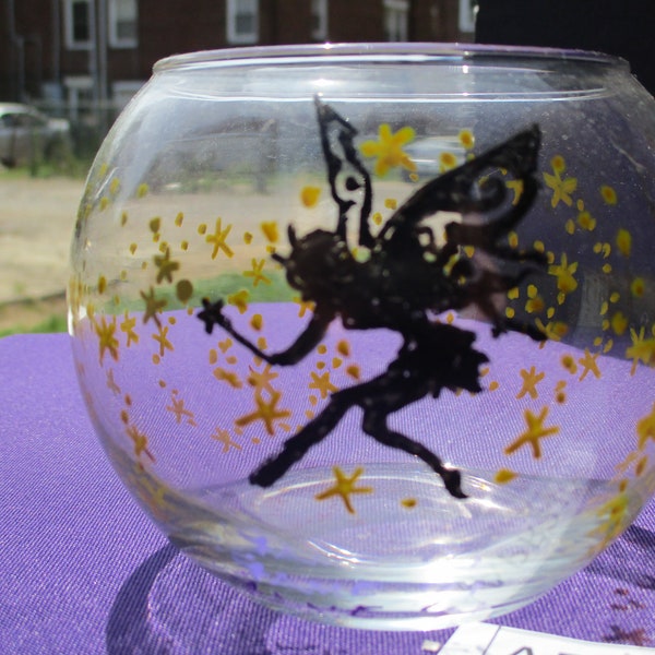 Hand Painted "Fairy" Round candle/tealight holder