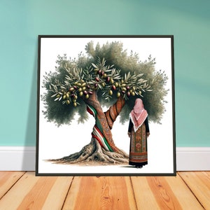 Palestine Olive Tree with Thobed Woman Wall Art Premium Matte Paper Metal Framed Poster