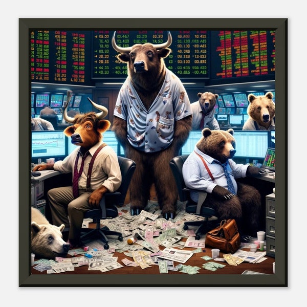 Bull and Bear themed Stock market art- Premium Matte Paper Metal Framed Poster