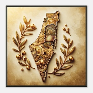Golden Palestine Map Wall Art Metal Framed Premium Matte Poster