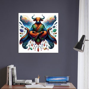 Vibrant Mystical Bull Wall Art - Stock Market Classic Semi-Glossy Paper Poster