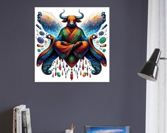Vibrant Mystical Bull Wall Art - Stock Market Classic Semi-Glossy Paper Poster