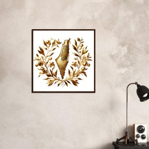 Golden Palestine Map & Olive Branches Premium Wooden Framed Poster