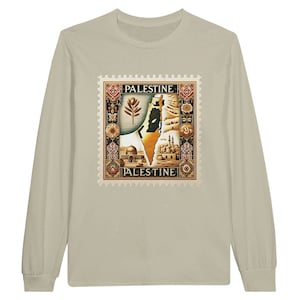 Vintage Palestina Sello Mapa Dorado Camiseta unisex de manga larga
