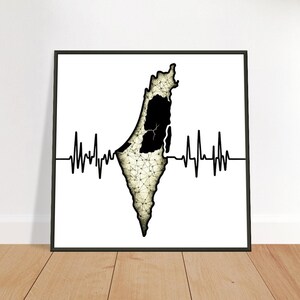 Heartbeat of Palestine - EKG Map Premium Metal Framed Poster