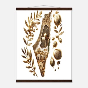 Golden Palestine Map Wall Art -  Premium Matte Paper Poster with Hanger