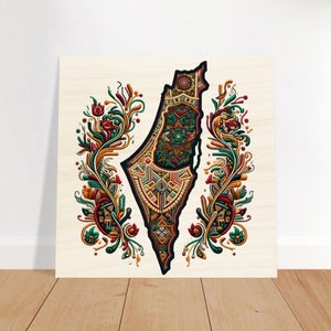 Wooden Print Traditional Palestine map Tatreez Home decor