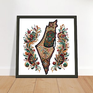Traditional Palestine map Tatreez Premium Matte Metal Framed Poster
