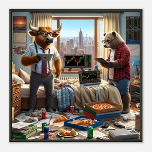 Nerdy Bull & Bear Wall Art - Premium Matte Paper Metal Framed Poster