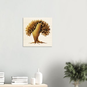 Wood Prints Golden Palestine Map and Olive Tree