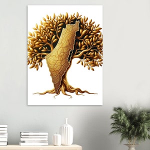 Golden Palestine Map and Olive Tree Premium Matte Paper Poster