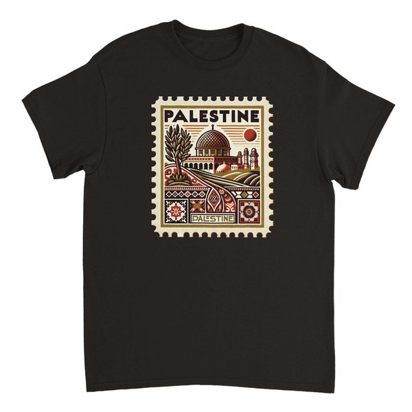 T-shirt unisexe à col rond unisexe avec timbres-poste de la culture palestinienne