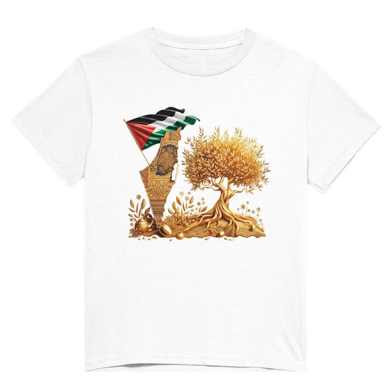 White Unisex T-Shirt – Handmade Olive Tree Palestinian Tatreez