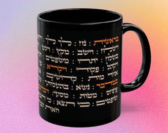 Jewish Mug with Torah Weekly Readings Hebrew Black Mug Torah Portion Bar Mitzvah Custom Gift for Bat Mitzvah Gift for Religious Jews