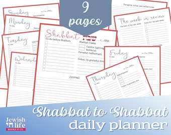 Planificador diario de Shabat a Shabat imprimible y diario de gratitud (Hakarat haTov): ¡organice su vida, prepárese para Shabat y reflexione!