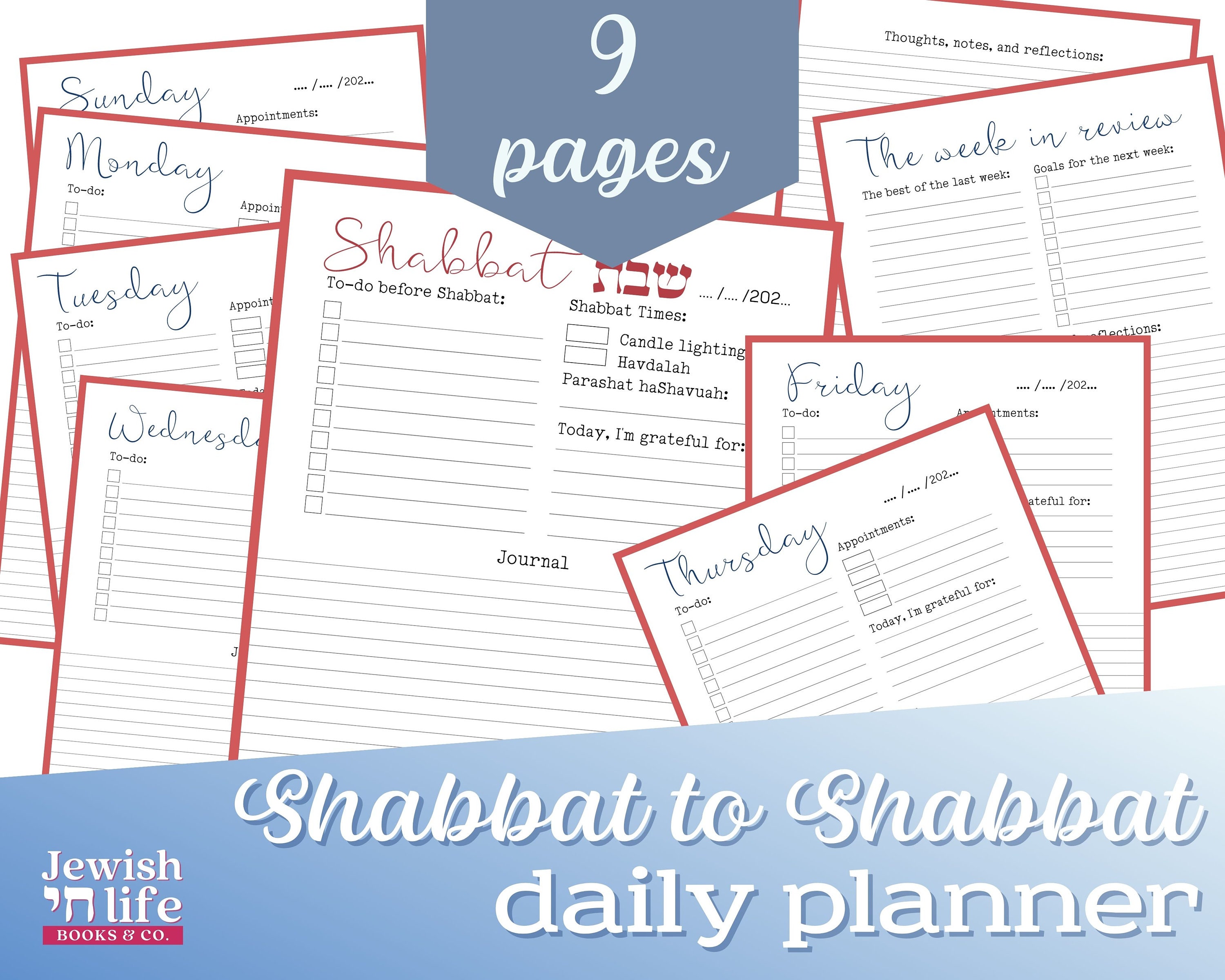 Printable Shabbat to Shabbat Daily Planner and Gratitude (hakarat Hatov ...