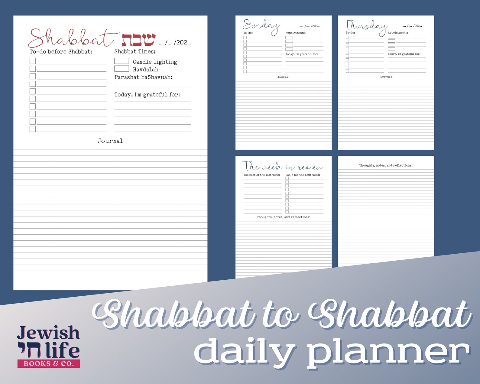Printable Shabbat to Shabbat Daily Planner and Gratitude hakarat Hatov ...