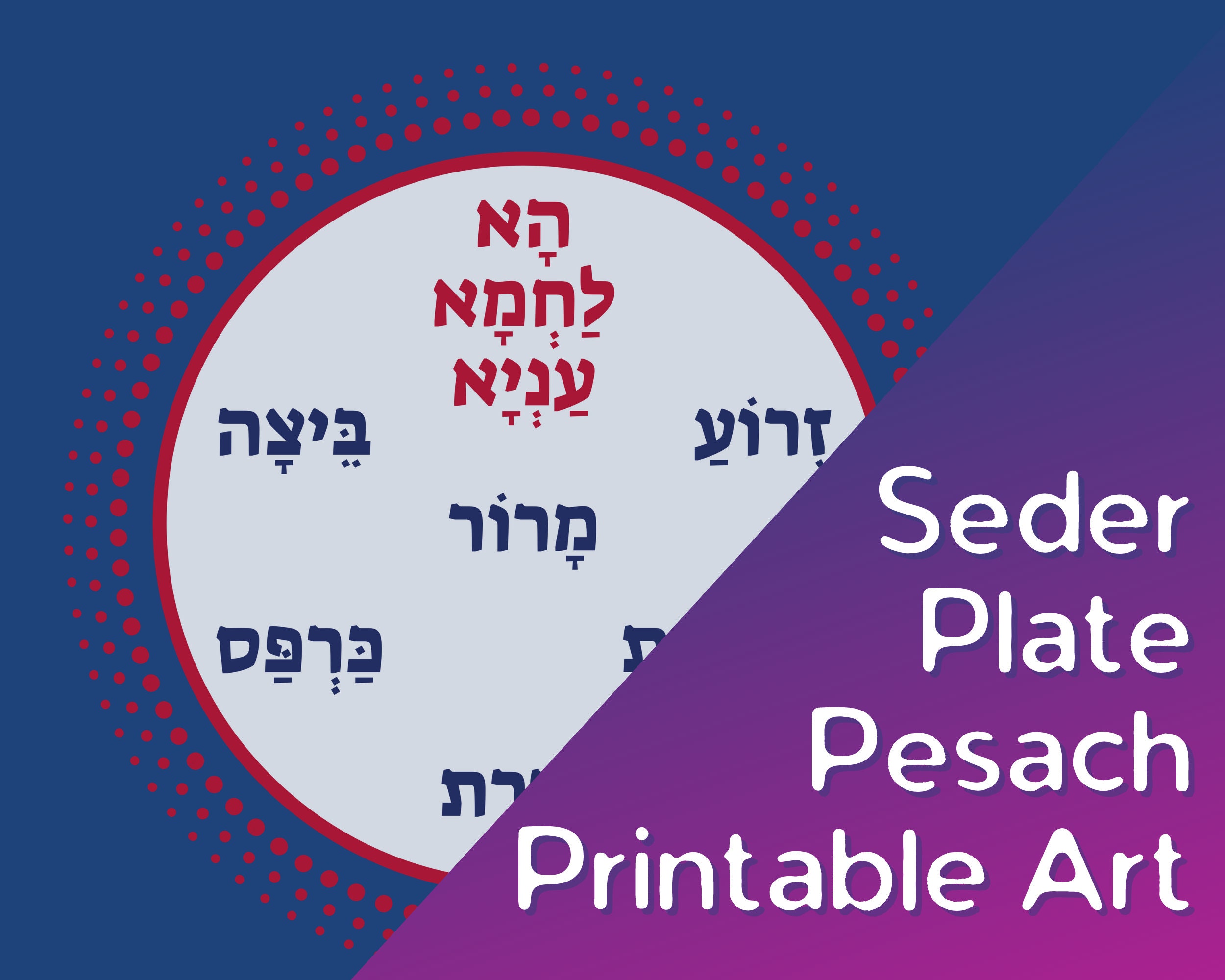 Passover Seder Plate Art Hebrew Names for the Stages of Etsy