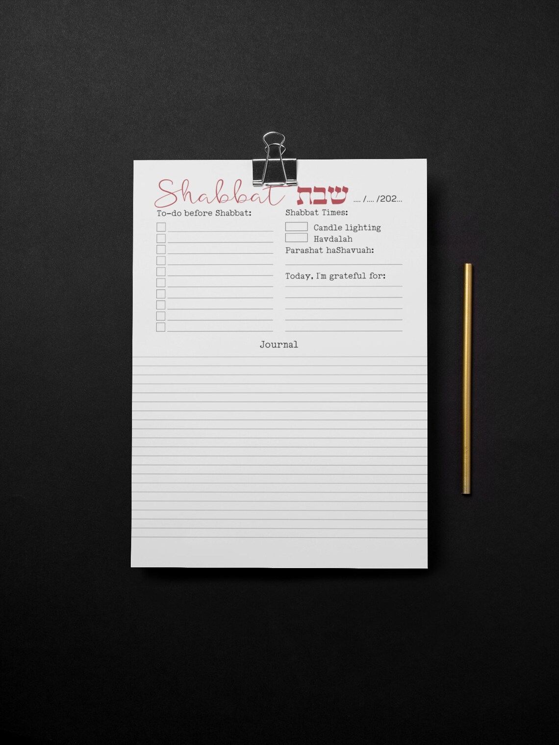 Printable Shabbat to Shabbat Daily Planner and Gratitude hakarat Hatov ...