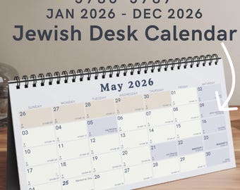 Jewish Desktop Calendar 2026, Hebrew Dates, Jewish Holidays