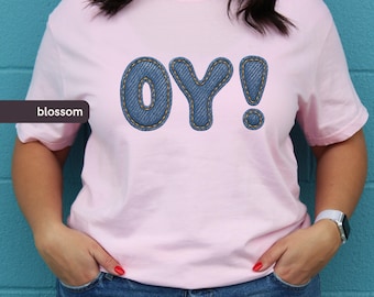 Hé! T-shirt - grappige Jiddische humor, stoffen imitatiedenim
