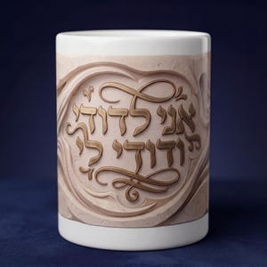 Hebrajski kubek Ani LeDodi – sztuka z kamienia jerozolimskiego, żydowski cytat o miłości
